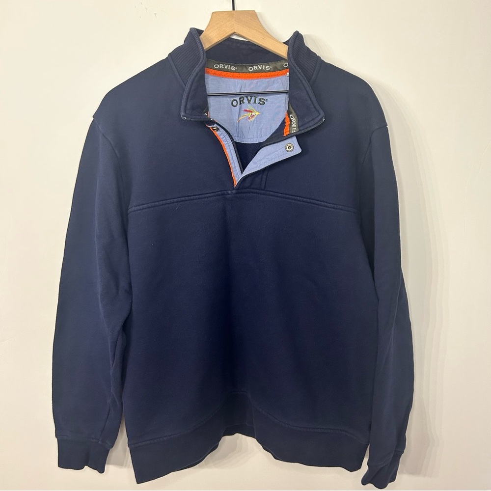 Orvis Men’s Navy Blue Signature 1/4 Zip Sweatshirt, Size XL - Picture 2 of 9